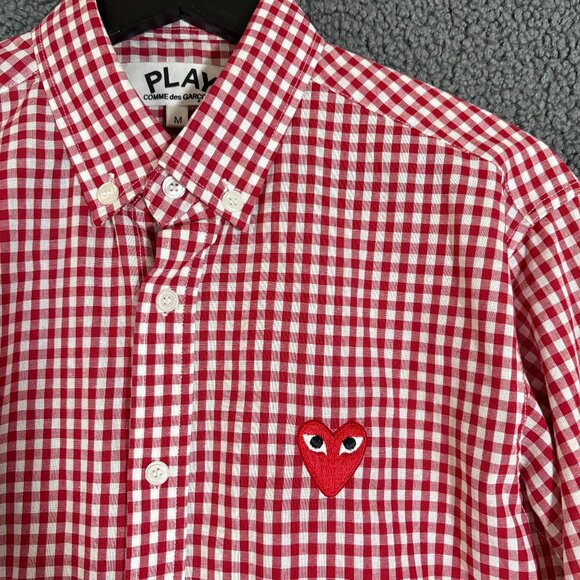 Comme des Garcons Play Japan Made Check Button Down Shirt - Men's Size M - Red - Picture 2 of 11